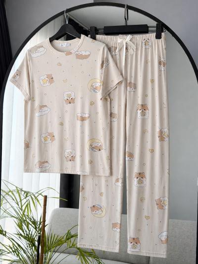 Hamster Desenli Pijama Takımı_Açık Bej