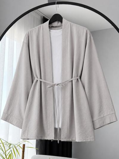 İnce Kuşaklı Çilek Kimono_Açık Gri