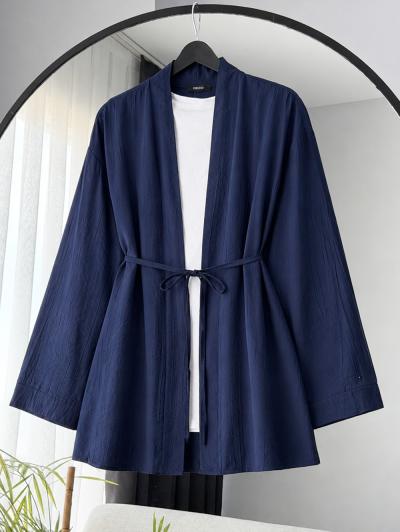 İnce Kuşaklı Çilek Kimono_Lacivert