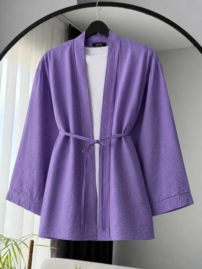 İnce Kuşaklı Çilek Kimono_Lila