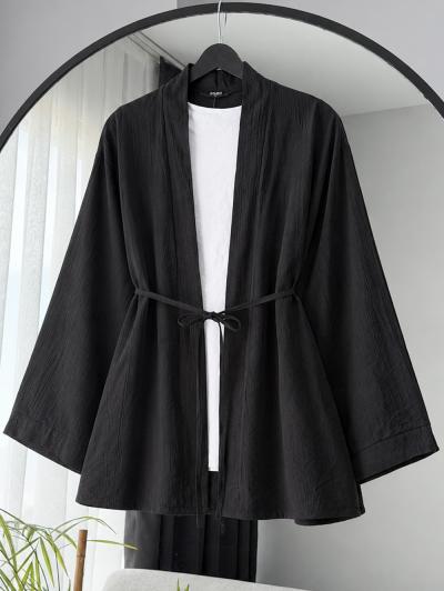 İnce Kuşaklı Çilek Kimono_Siyah
