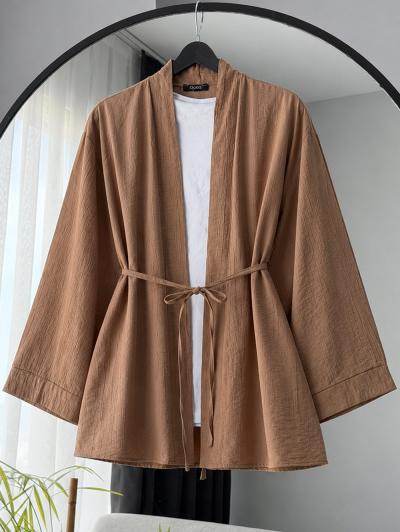 İnce Kuşaklı Çilek Kimono_Vizon
