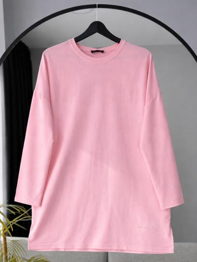 Kalp Nakışlı Yırtmaçlı Modal İkiip Tunik_Pembe
