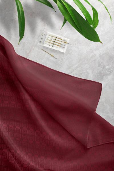 Kare Desenli Jakar Şal_Bordo