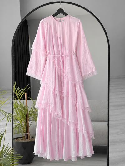 Kat Kat Dantel Detaylı Tül Modal Elbise_Pembe