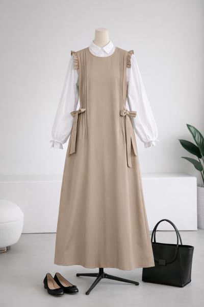 Kolları Fırfırlı Piliseli Dabıl Jile_Vizon