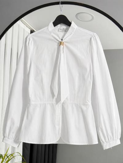 Kravat Toka Detaylı Poplin Bluz_Beyaz