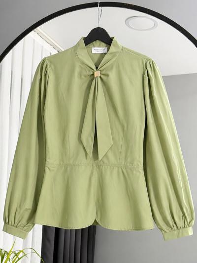 Kravat Toka Detaylı Poplin Bluz_Adaçayı