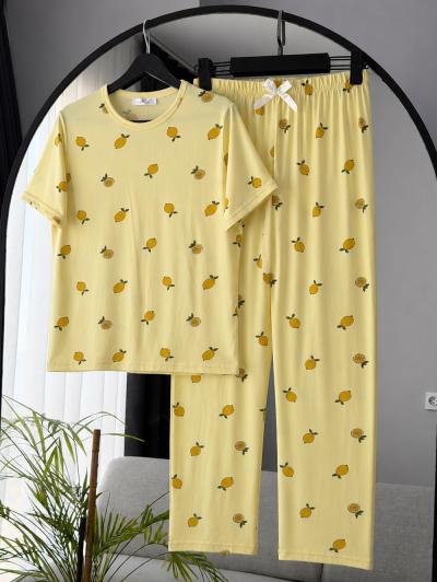 Limon Desenli Pijama Takımı_Sarı