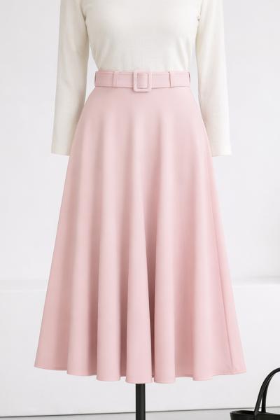 Mevlana Kemerli Dabıl Etek_Açık Pembe