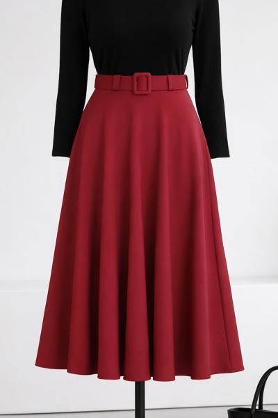 Mevlana Kemerli Dabıl Etek_Bordo