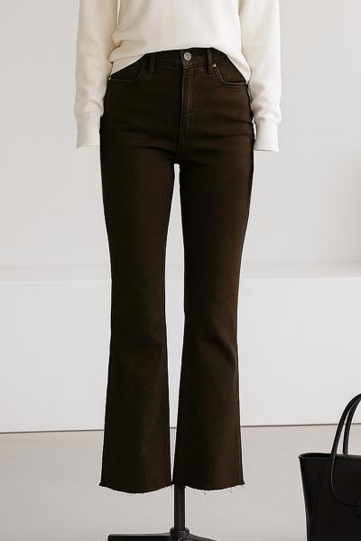 Mom Fit Kesik Paça Kot Pantalon_Kahve