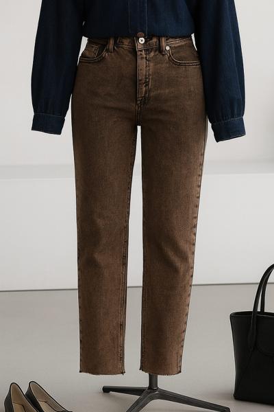 Mom Fit Kesik Paça Kot Pantolon_Asit Kahve