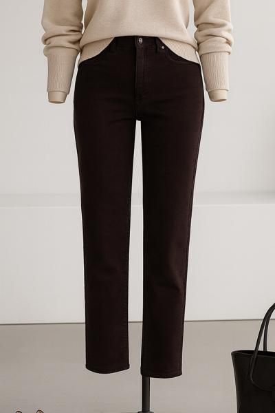 Mom Fit Kesik Paça Kot Pantolon_Kahve