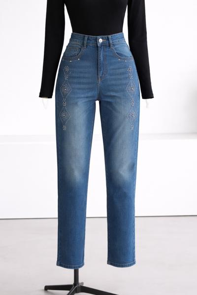 Motif Taş İşlemeli Kot Pantolon_Açık Mavi