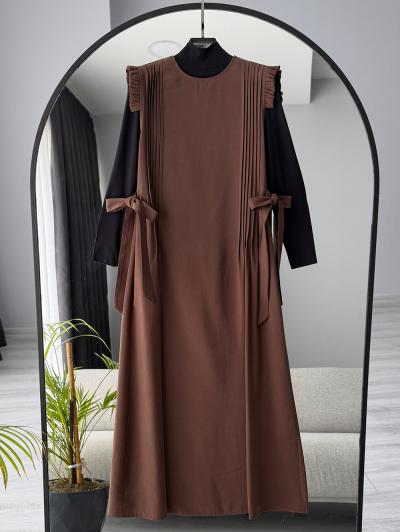 Omuzları Fırfır Nervürlü Diogonel Tencel Jile_Kahve