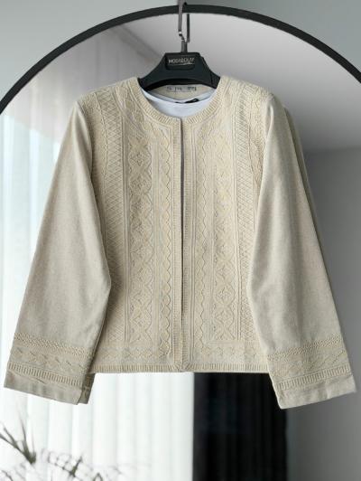 Önü Kolları Nakışlı Kimono_Bej