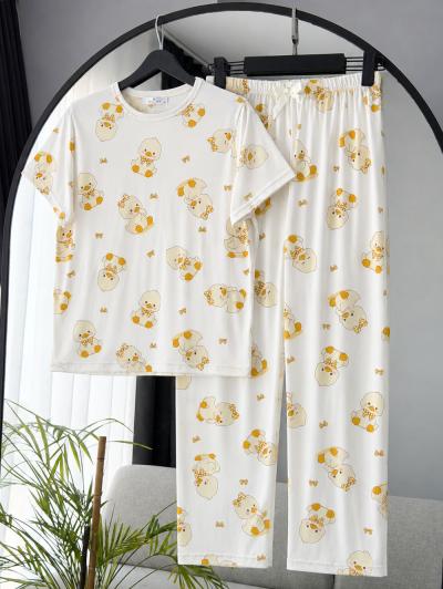 Ördek Desenli Pijama Takımı_Ekru
