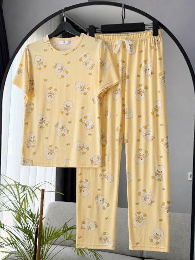 Ördek Desenli Pijama Takımı_Sarı