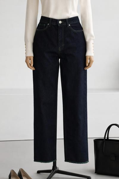 Paça Püsküllü Yeşil İp Palazzo Kot Pantalon_Lacivert