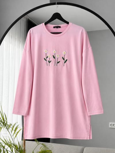 Papatya Nakışlı Oysho İkiip Tunik_Pembe
