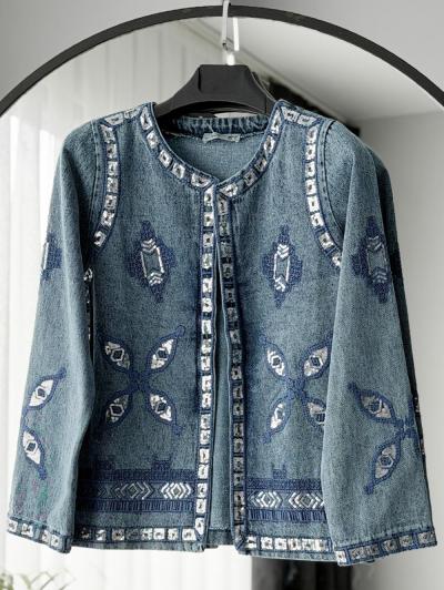 Pul Payet İşlemeli Kot Kimono_Orta Mavi