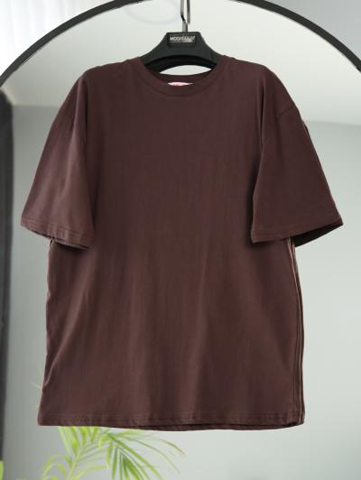 Sıfır Yaka Basıc T-Shirt_Kahve