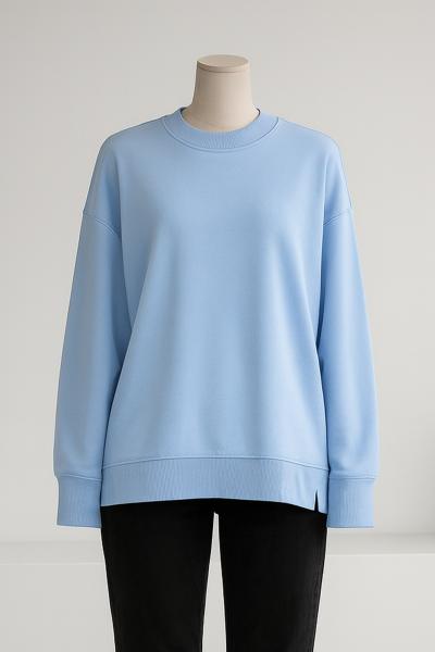 Sıfır Yaka Basıc  Yırtmaçlı İki İplik Sweat_Bebe Mavi