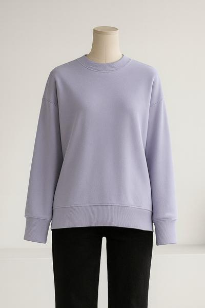 Sıfır Yaka Basıc  Yırtmaçlı İki İplik Sweat_Lila