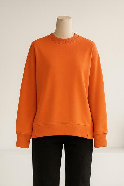 Sıfır Yaka Basıc  Yırtmaçlı İki İplik Sweat_Orange