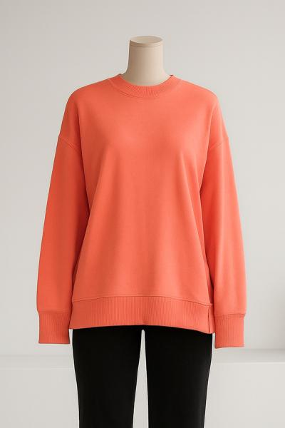 Sıfır Yaka Basıc  Yırtmaçlı İki İplik Sweat_Coral