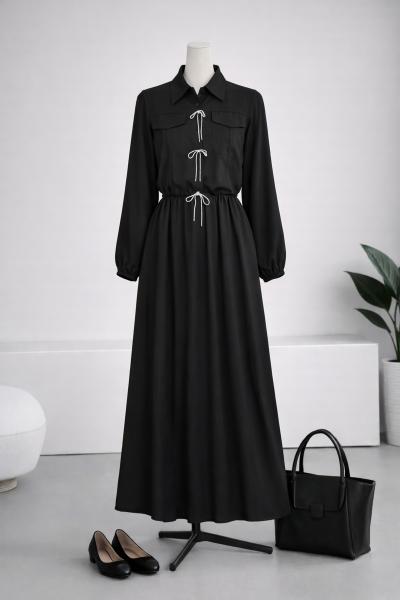 Sim Bağlamalı İkili Tencel Elbise Takım_Siyah