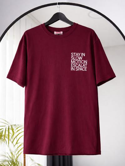 Stay In Slow Baskılı T-Shirt_Mürdüm