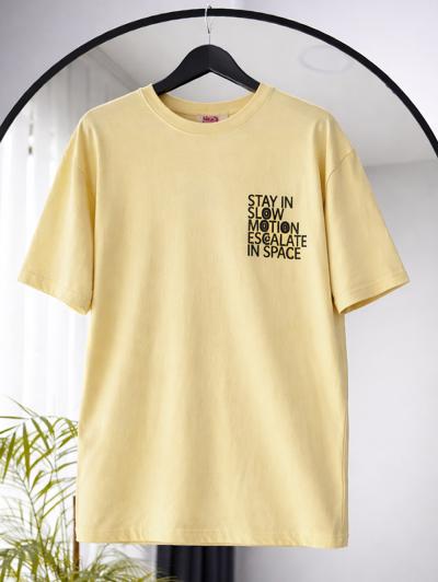 Stay In Slow Baskılı T-Shirt_Sarı