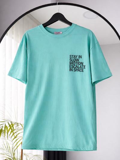 Stay In Slow Baskılı T-Shirt_Turkuaz