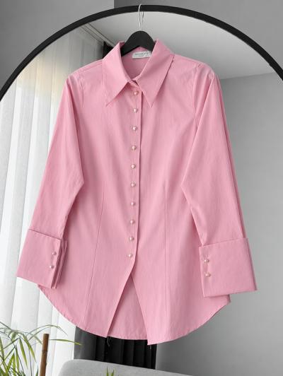Taş Düğmeli Manşetli Arkası Bağlamalı Poplin Gömlek_Pembe