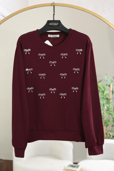 Taş Fiyonk Detaylı Aysho Sweat_Bordo