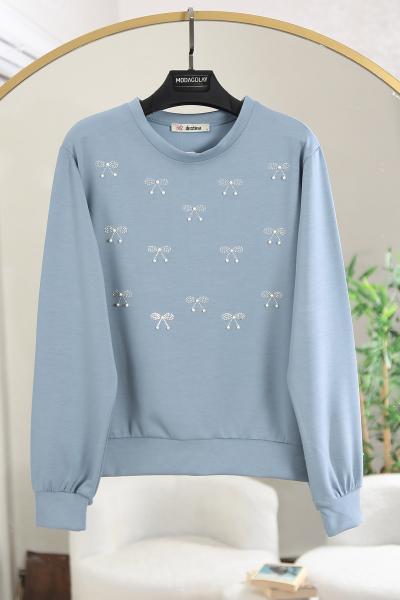 Taş Fiyonk Detaylı Aysho Sweat_Mavi