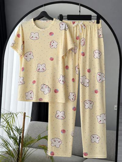 Tavşan Desenli Pijama Takımı_Sarı