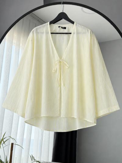 Tek Bağlamalı Tek Çizgili Kimono_Sarı
