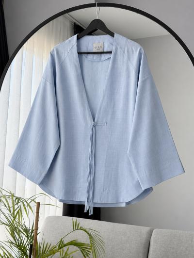 Tek Bağlamalı Keten  Kimono_Bebe Mavi