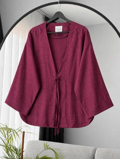 Tek Bağlamalı Keten  Kimono_Mürdüm