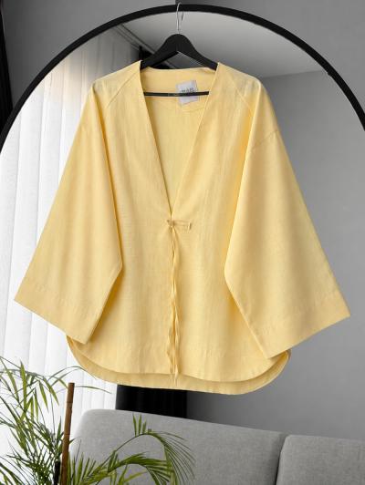 Tek Bağlamalı Keten  Kimono_Sarı
