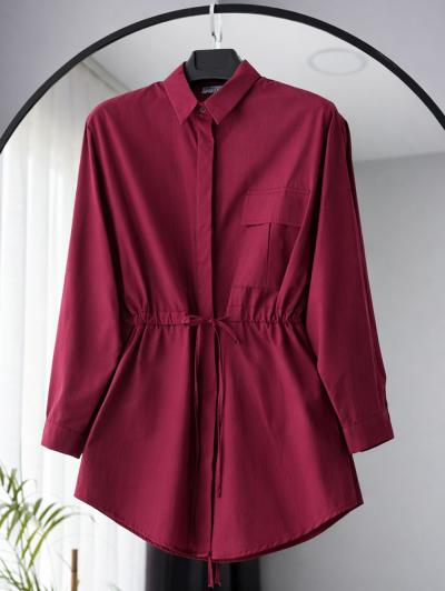 Tek Cepli Tünelli Bağlamalı Poplin Gömlek_Bordo