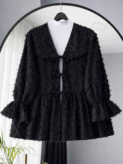 Üç Bağlamalı Püsküllü Kimono_Siyah