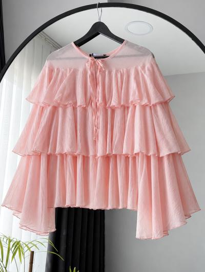 Volanlı Bağlamalı Bluz_Pembe