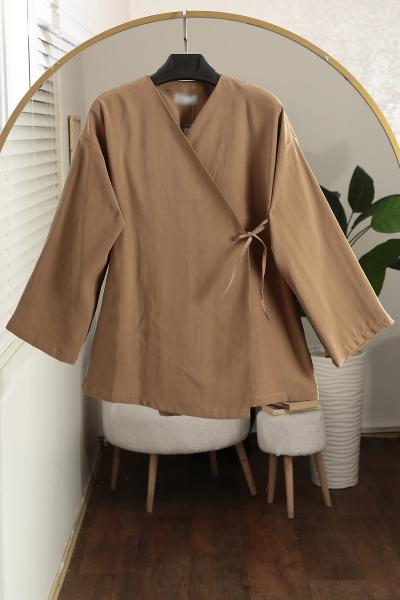 Yandan Bağlamalı Oversıze Modal Kimono_Camel