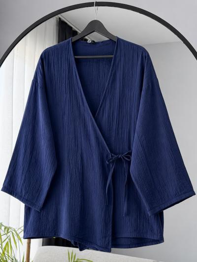 Yandan Bağlamalı Çilek Kimono_Lacivert