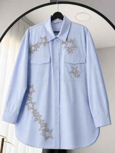 Yıldız Taş Detaylı Oversize Gömlek_Bebe Mavi
